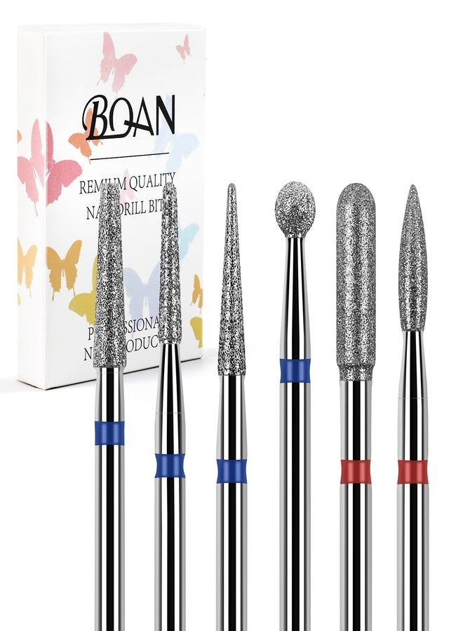 BQAN Nail Drill Bits Set - 6Pcs Professional Cuticle Remover 3/32” Safety Diamond Bit for Manicure Pedicure Nail Art (Silver) - Image 1